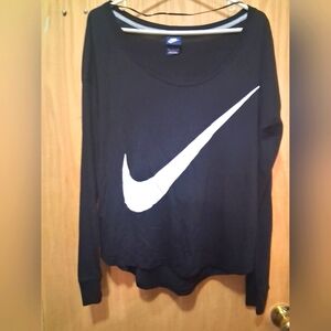 Nike Women's Black Long Sleeve T-shirt with White Logo Size XL